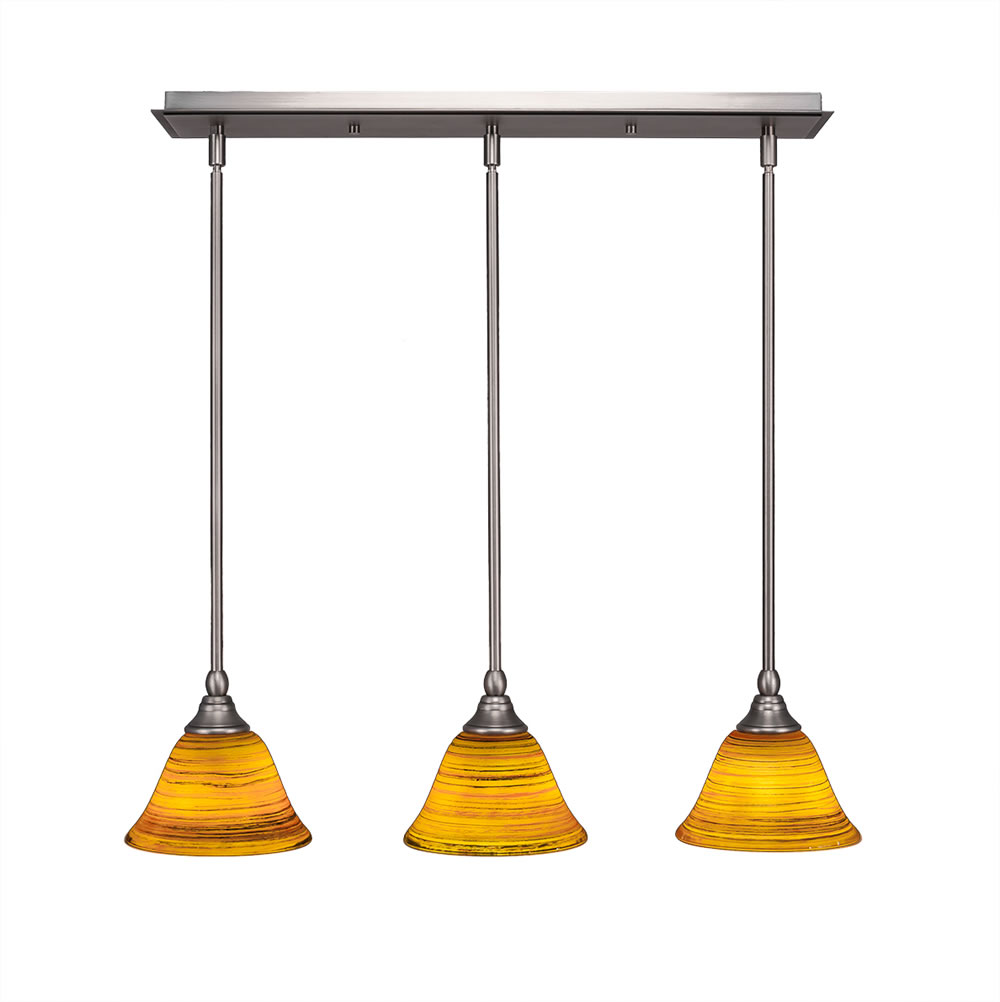 3 Light Multi Light Mini Pendant With Hang Straight Swivels Shown In Brushed Nickel Finish With 7" Firré Saturn Glass