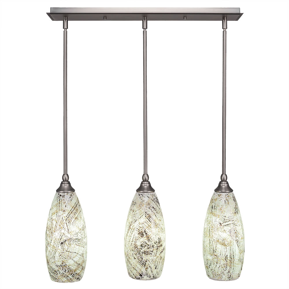3 Light Multi Light Mini Pendant With Hang Straight Swivels Shown In Brushed Nickel Finish With 5.5" Natural Fusion Glass