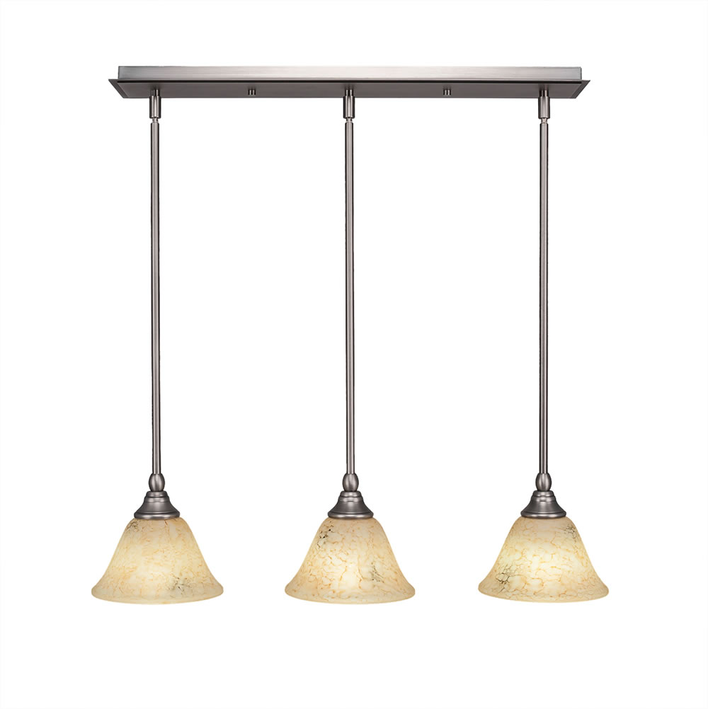 3 Light Multi Light Mini Pendant With Hang Straight Swivels Shown In Brushed Nickel Finish With 7" Italian Marble Glass
