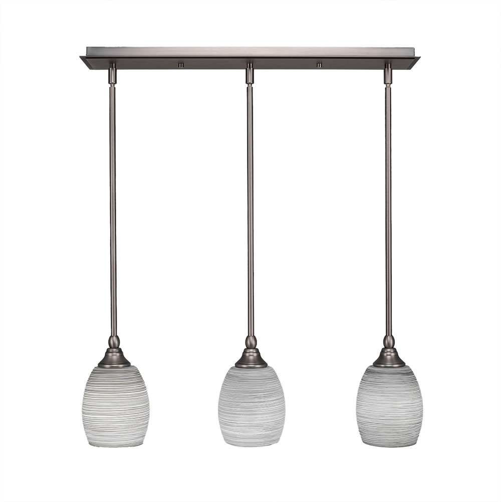 3 Light Multi Light Mini Pendant With Hang Straight Swivels Shown In Brushed Nickel Finish With 5" Gray Linen Glass