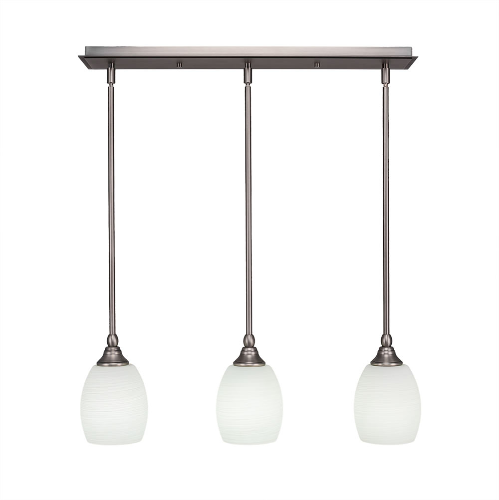 3 Light Multi Light Mini Pendant With Hang Straight Swivels Shown In Brushed Nickel Finish With 5" White Linen Glass