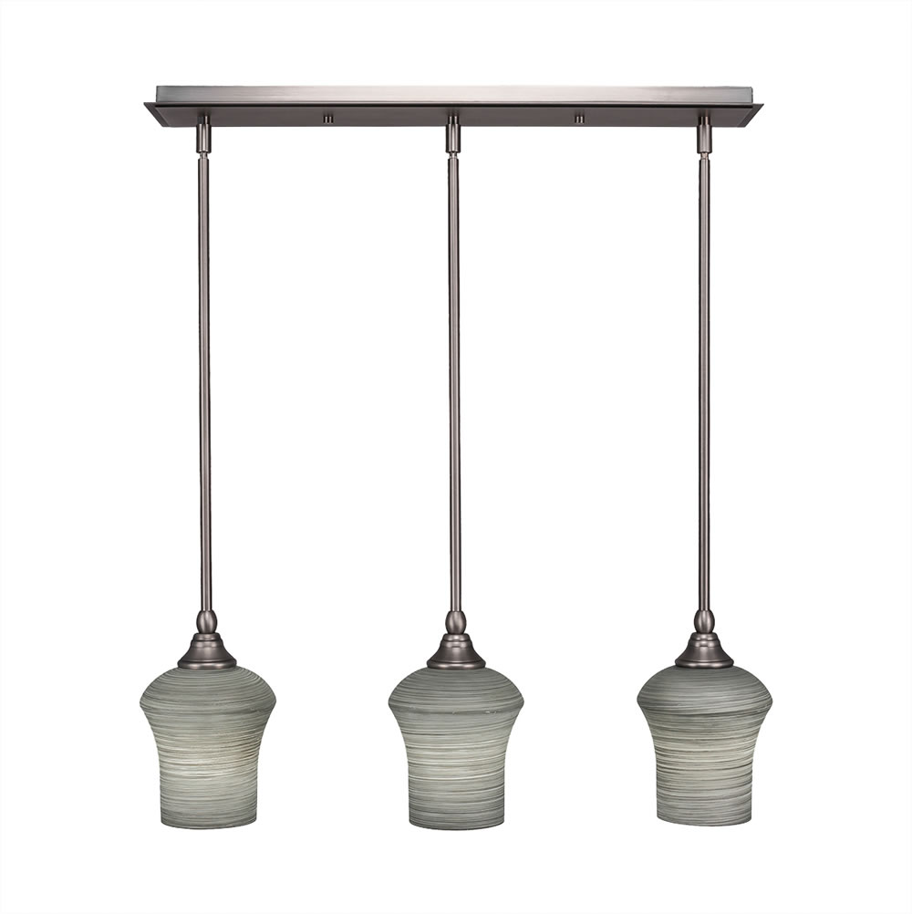 3 Light Multi Light Mini Pendant With Hang Straight Swivels Shown In Brushed Nickel Finish With 5.5" Zilo Gray Linen Glass