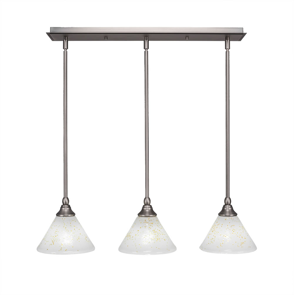3 Light Multi Light Mini Pendant With Hang Straight Swivels Shown In Brushed Nickel Finish With 7" Gold Ice Glass