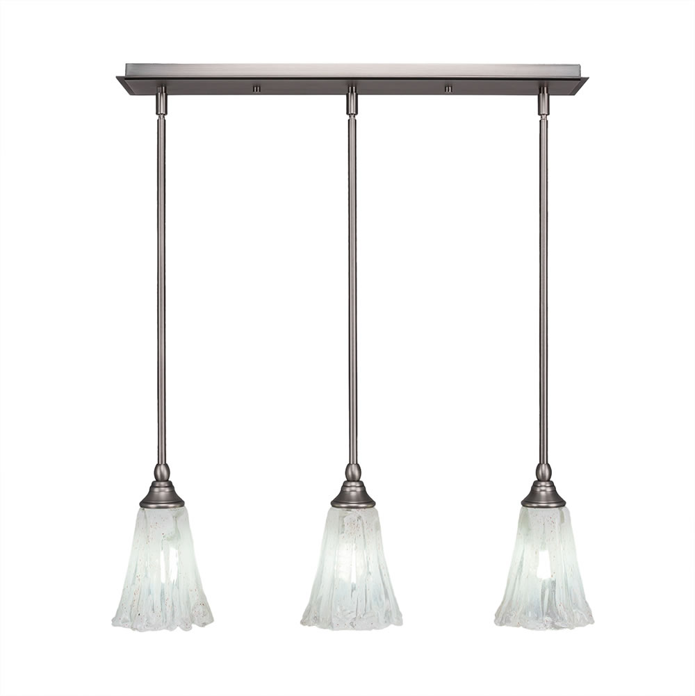 3 Light Multi Light Mini Pendant With Hang Straight Swivels Shown In Brushed Nickel Finish With 5.5" Fluted Italian Ice Glass