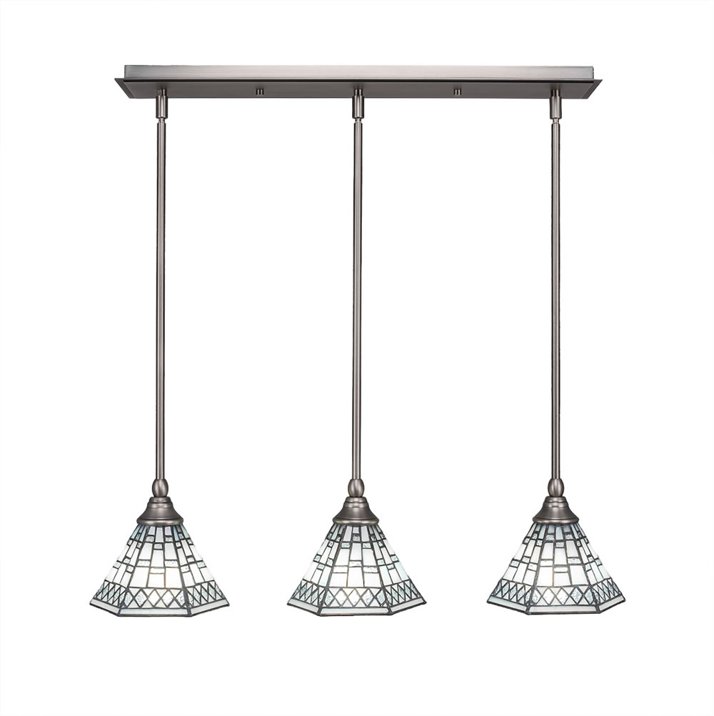 3 Light Multi Light Mini Pendant With Hang Straight Swivels Shown In Brushed Nickel Finish With 7" Pewter Tiffany Glass
