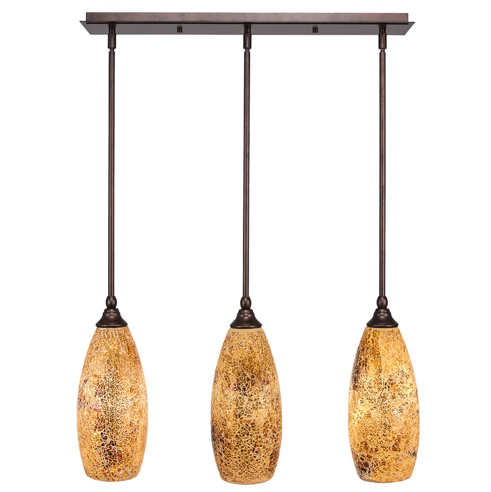 3 Light Multi Light Mini Pendant With Hang Straight Swivels Shown In Bronze Finish With 5.5" Gold Fusion Glass