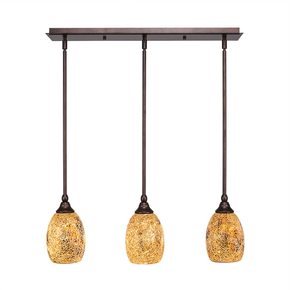 3 Light Multi Light Mini Pendant With Hang Straight Swivels Shown In Bronze Finish With 5" Gold Fusion Glass
