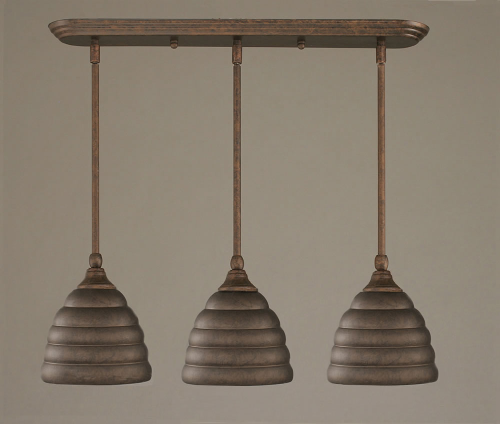 3 Light Multi Light Mini Pendant With Hang Straight Swivels Shown In Bronze Finish With 6" Beehive Metal Shade"