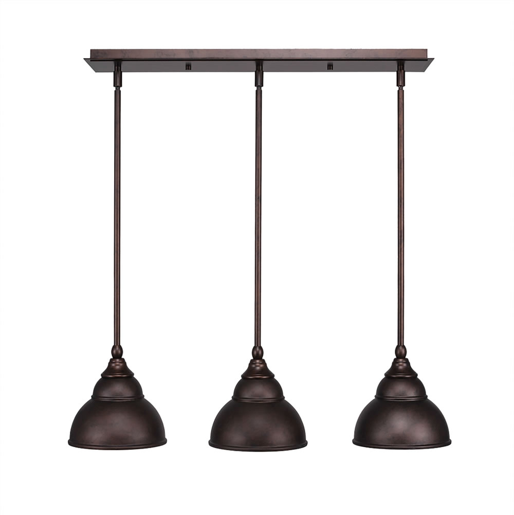 3 Light Multi Light Mini Pendant With Hang Straight Swivels Shown In Bronze Finish With 7" Double Bubble Metal Shade"