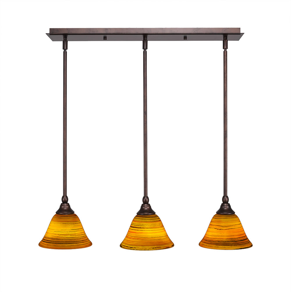 3 Light Multi Light Mini Pendant With Hang Straight Swivels Shown In Bronze Finish With 7" Firré Saturn Glass