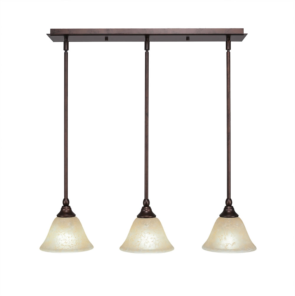 3 Light Multi Light Mini Pendant With Hang Straight Swivels Shown In Bronze Finish With 7" Amber Marble Glass