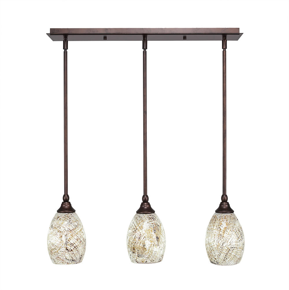 3 Light Multi Light Mini Pendant With Hang Straight Swivels Shown In Bronze Finish With 5" Natural Fusion Glass