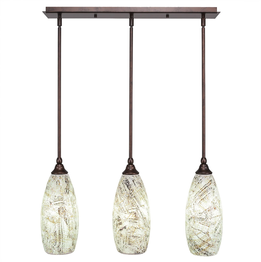 3 Light Multi Light Mini Pendant With Hang Straight Swivels Shown In Bronze Finish With 5.5" Natural Fusion Glass