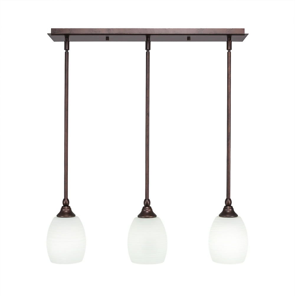 3 Light Multi Light Mini Pendant With Hang Straight Swivels Shown In Bronze Finish With 5" White Linen Glass
