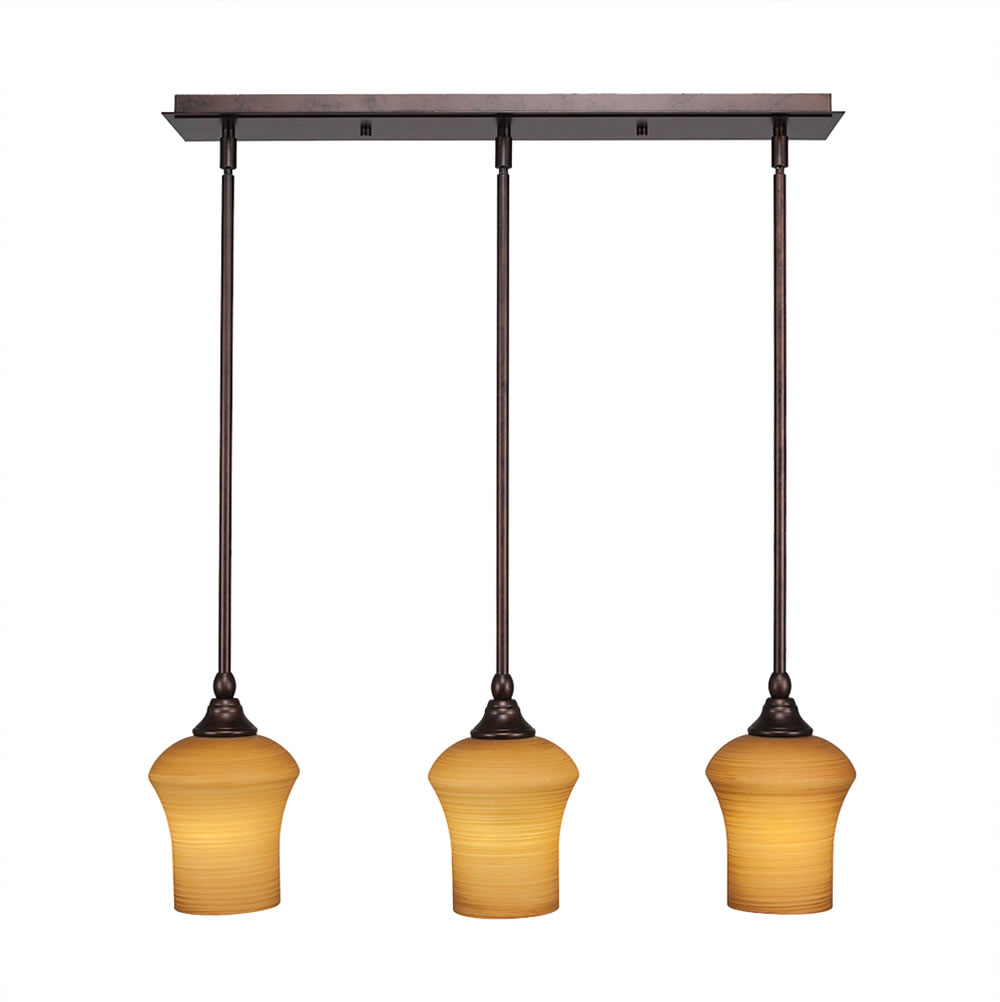 3 Light Multi Light Mini Pendant With Hang Straight Swivels Shown In Bronze Finish With 5.5" Zilo Cayenne Linen Glass