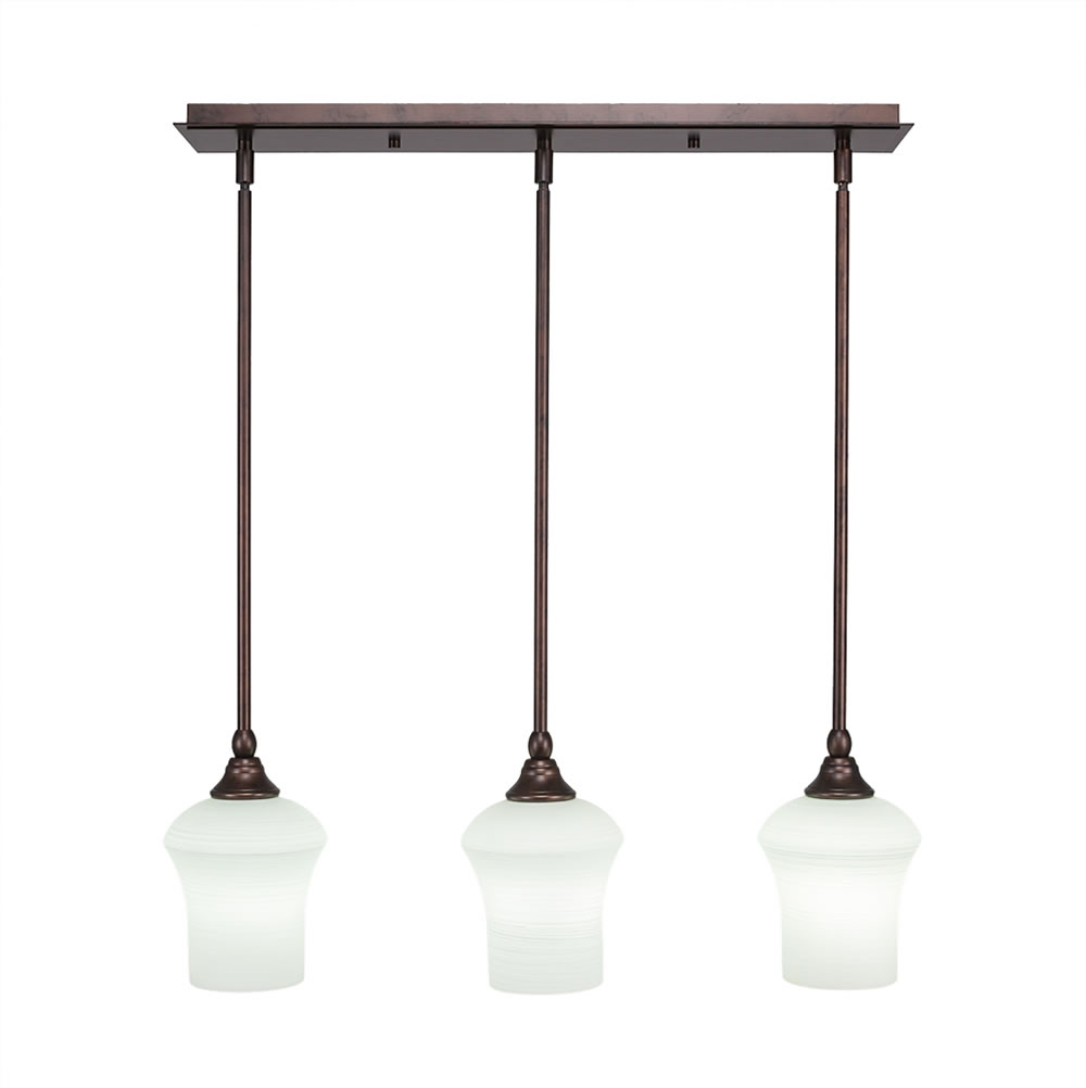 3 Light Multi Light Mini Pendant With Hang Straight Swivels Shown In Bronze Finish With 5.5" Zilo White Linen Glass