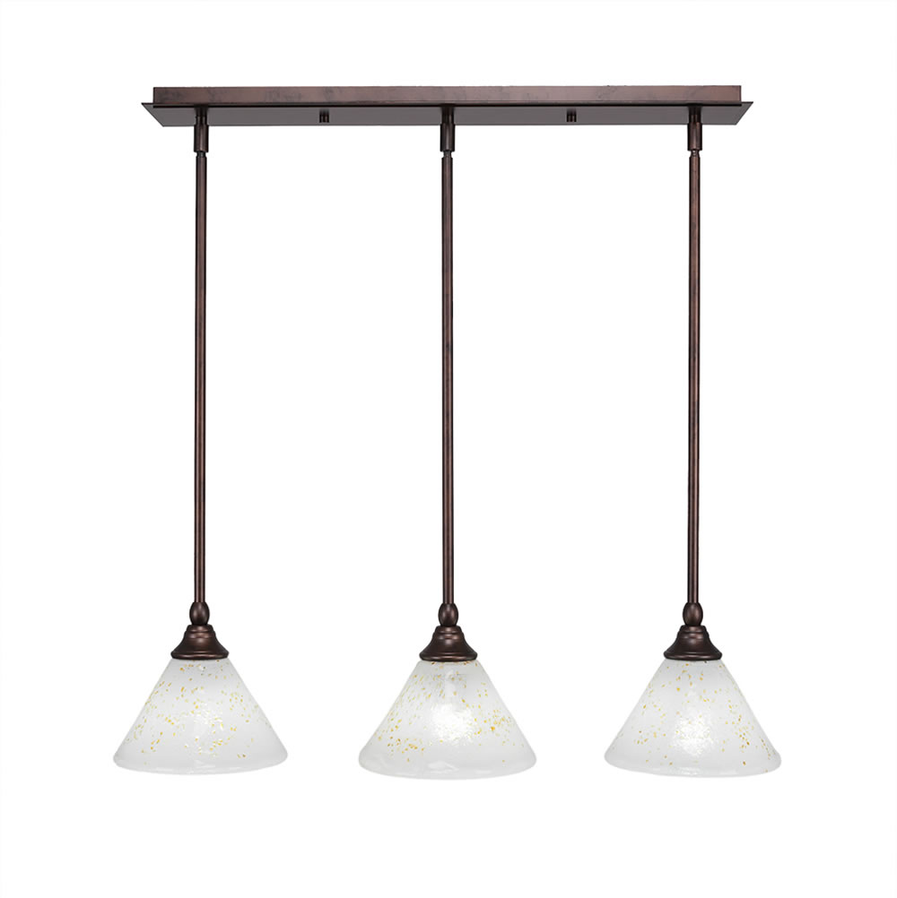 3 Light Multi Light Mini Pendant With Hang Straight Swivels Shown In Bronze Finish With 7" Gold Ice Glass