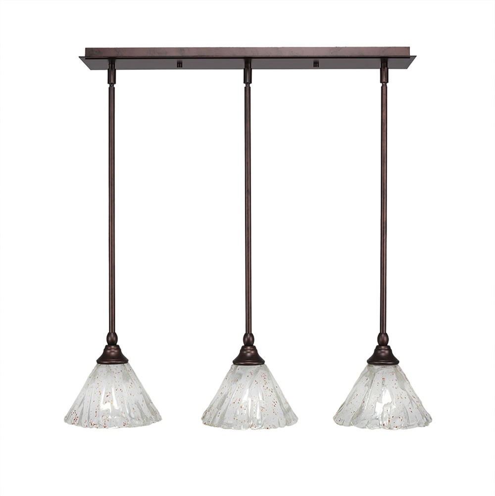 3 Light Multi Light Mini Pendant With Hang Straight Swivels Shown In Bronze Finish With 7" Italian Ice Glass