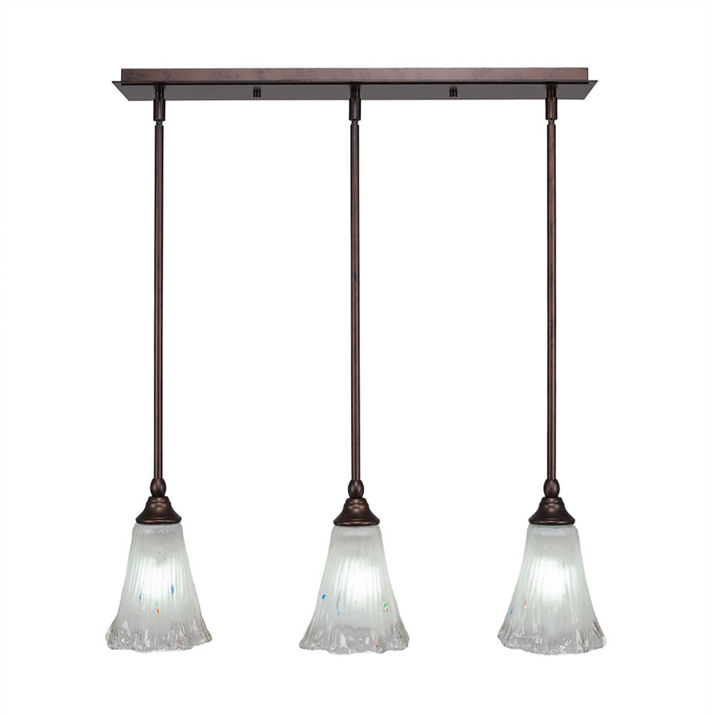 3 Light Multi Light Mini Pendant With Hang Straight Swivels Shown In Bronze Finish With 5.5" Fluted Frosted Crystal Glass