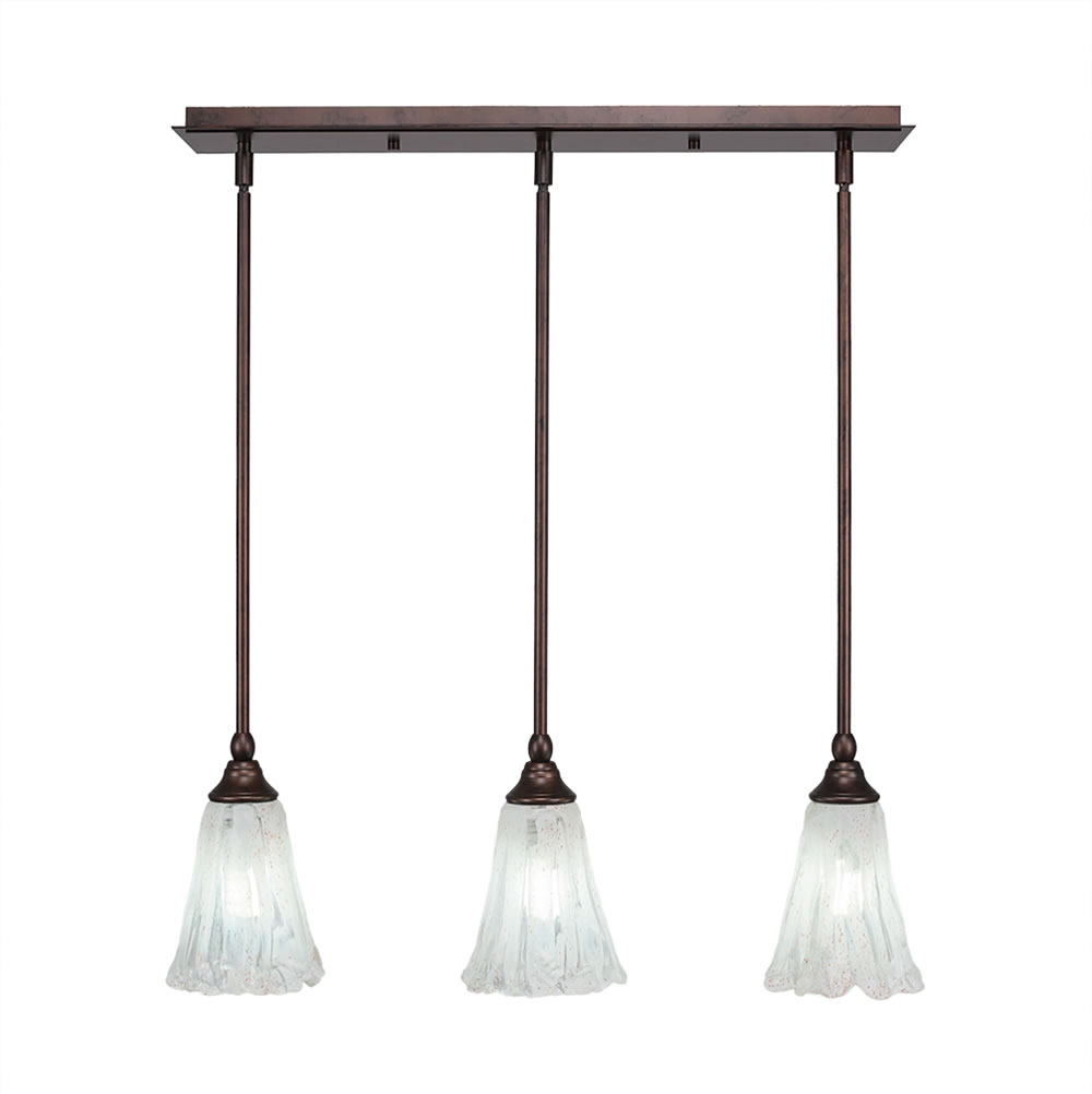 3 Light Multi Light Mini Pendant With Hang Straight Swivels Shown In Bronze Finish With 5.5" Fluted Italian Ice Glass