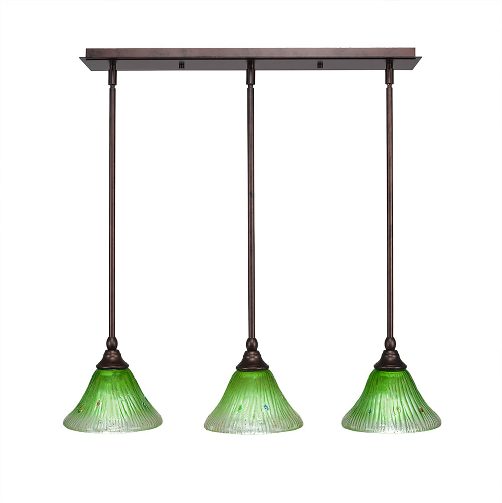 3 Light Multi Light Mini Pendant With Hang Straight Swivels Shown In Bronze Finish With 7" Kiwi Green Crystal Glass