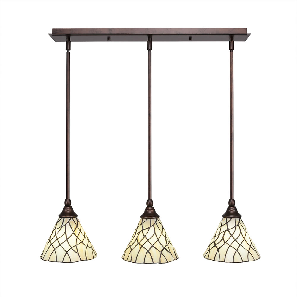 3 Light Multi Light Mini Pendant With Hang Straight Swivels Shown In Bronze Finish With 7" Sandhill Tiffany Glass