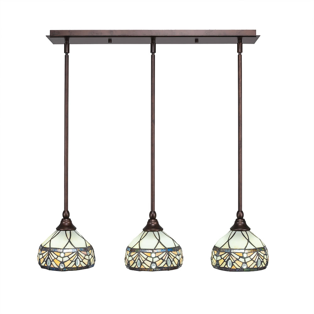 3 Light Multi Light Mini Pendant With Hang Straight Swivels Shown In Bronze Finish With 7" Royal Merlot Tiffany Glass