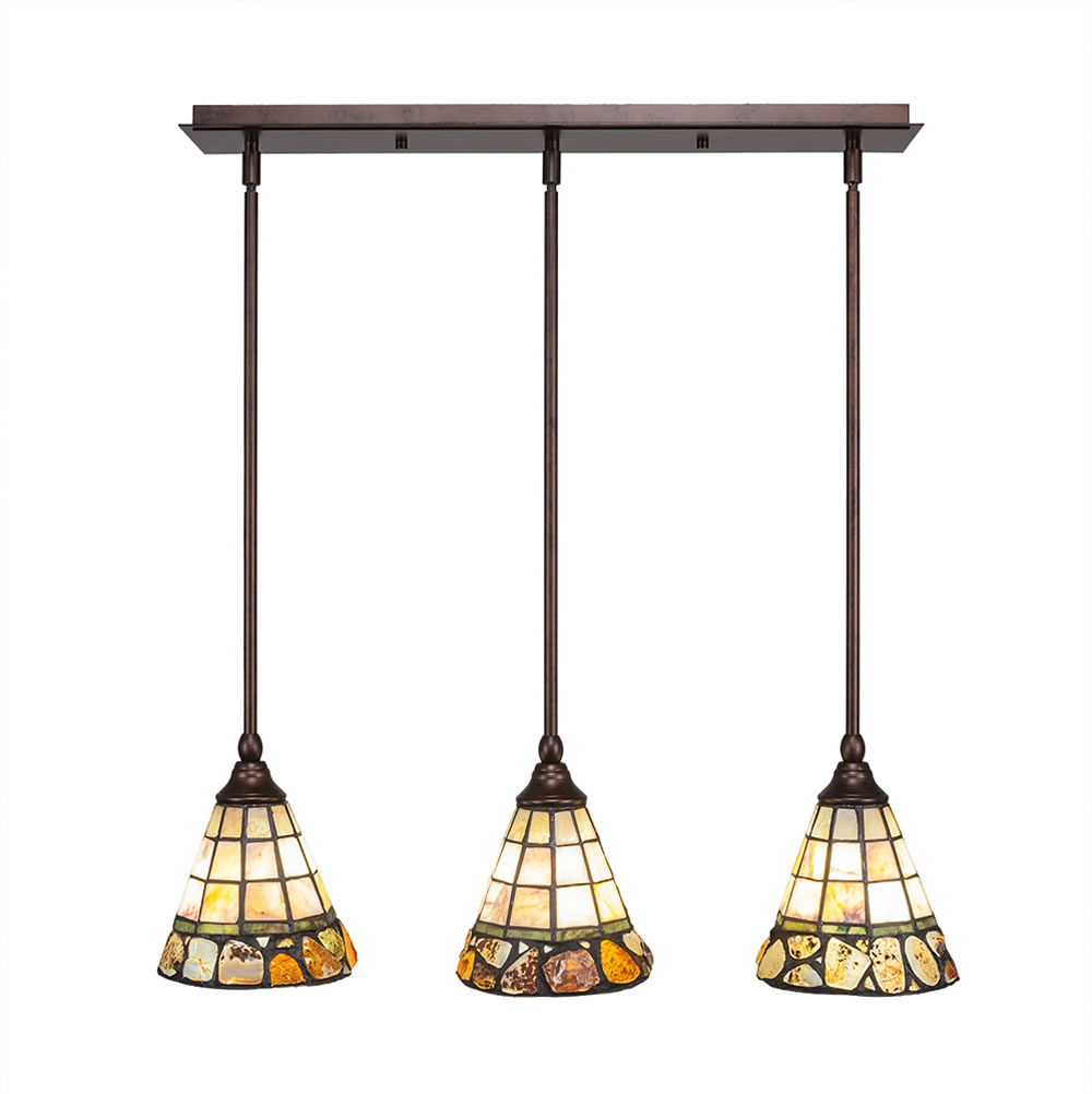 3 Light Multi Light Mini Pendant With Hang Straight Swivels Shown In Bronze Finish With 7" Cobblestone Tiffany Glass