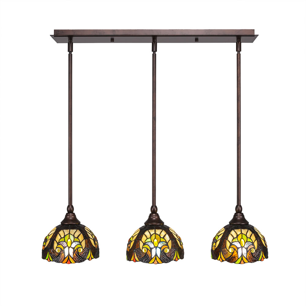 3 Light Multi Light Mini Pendant With Hang Straight Swivels Shown In Bronze Finish With 7" Ivory Cypress Tiffany Glass