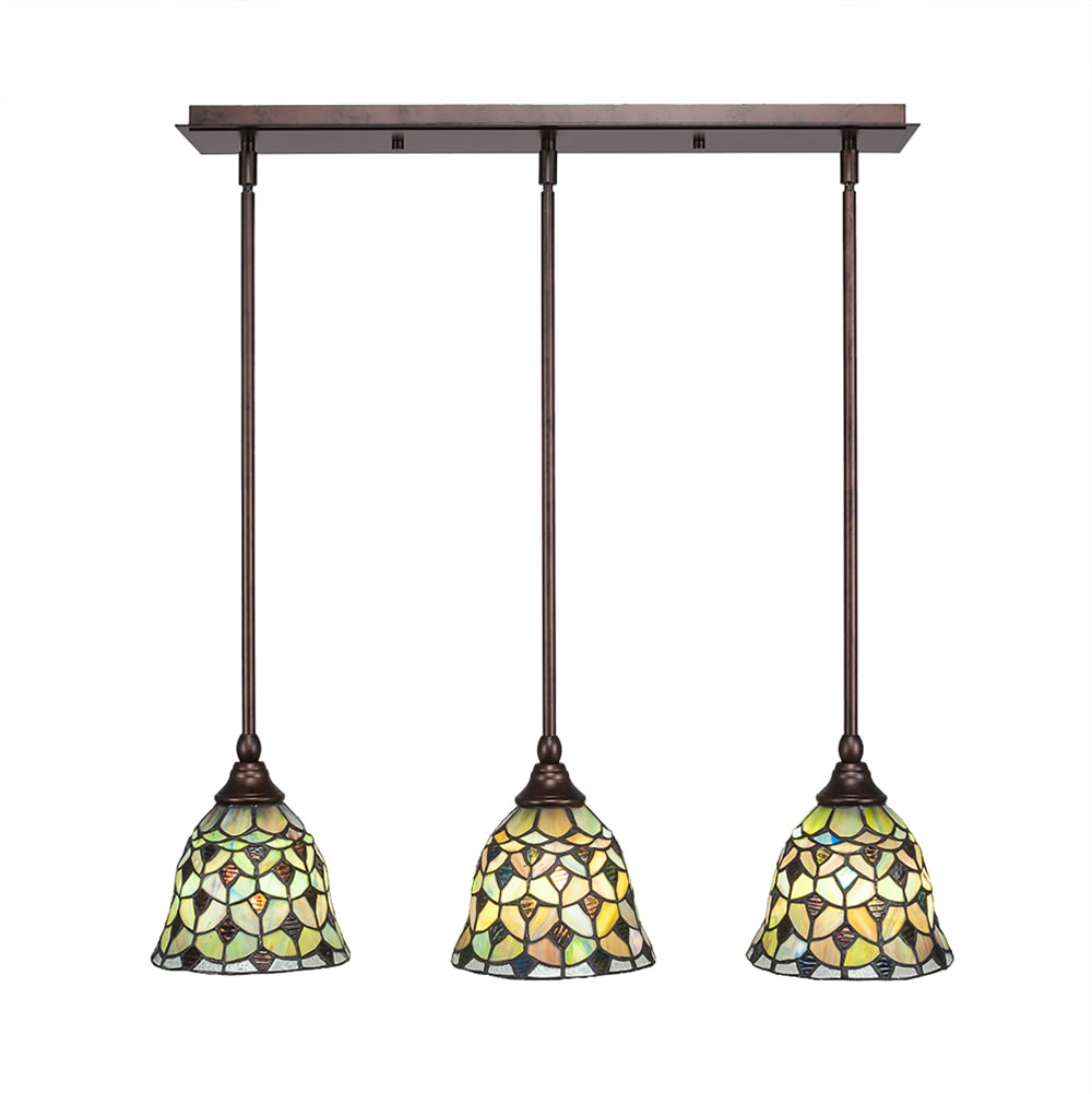 3 Light Multi Light Mini Pendant With Hang Straight Swivels Shown In Bronze Finish With 7" Crescent Tiffany Glass