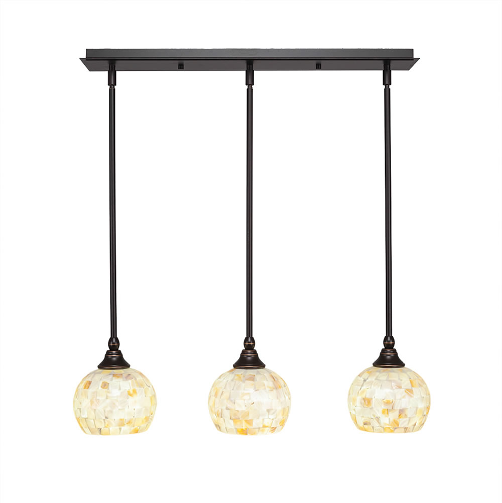 3 Light Multi Light Mini Pendant With Hang Straight Swivels Shown In Dark Granite Finish With 6" Mystic Seashell Glass