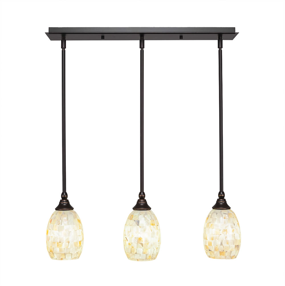 3 Light Multi Light Mini Pendant With Hang Straight Swivels Shown In Dark Granite Finish With 5" Ivory Glaze Seashell Glass