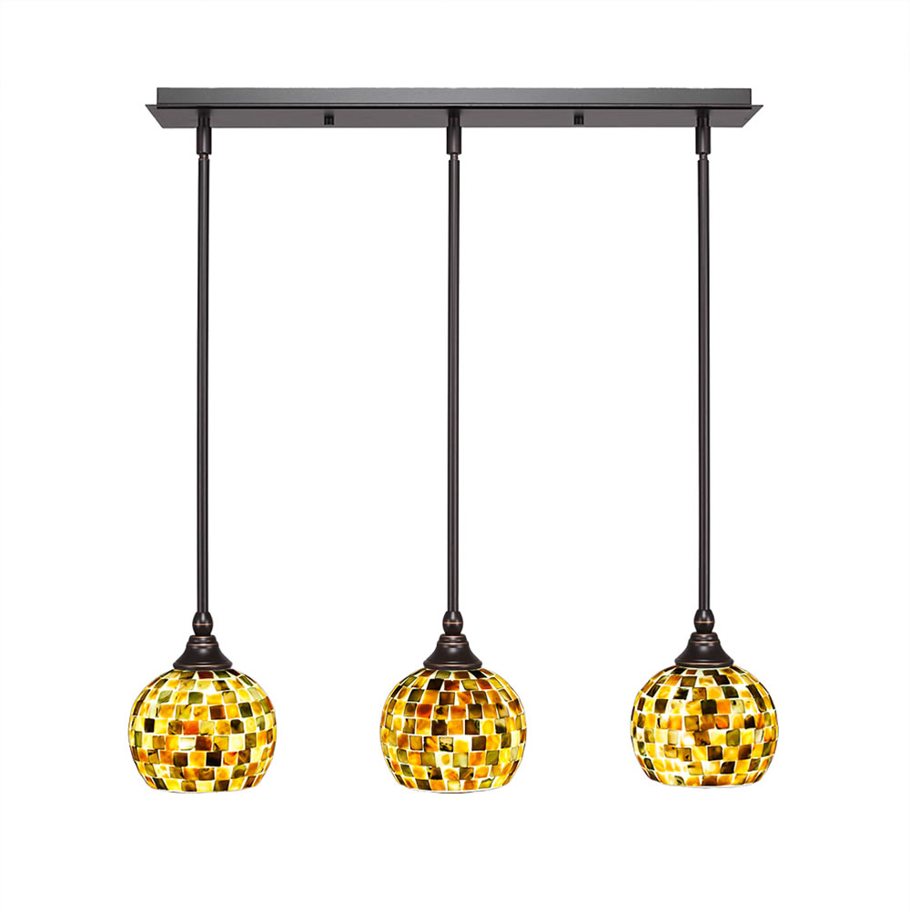 3 Light Multi Light Mini Pendant With Hang Straight Swivels Shown In Dark Granite Finish With 6" Sea Mist Seashell Glass