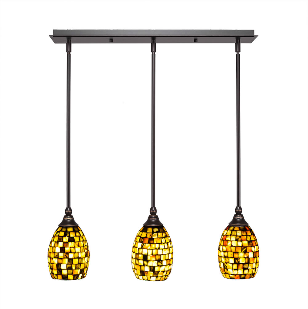 3 Light Multi Light Mini Pendant With Hang Straight Swivels Shown In Dark Granite Finish With 5" Sea Haze Seashell Glass