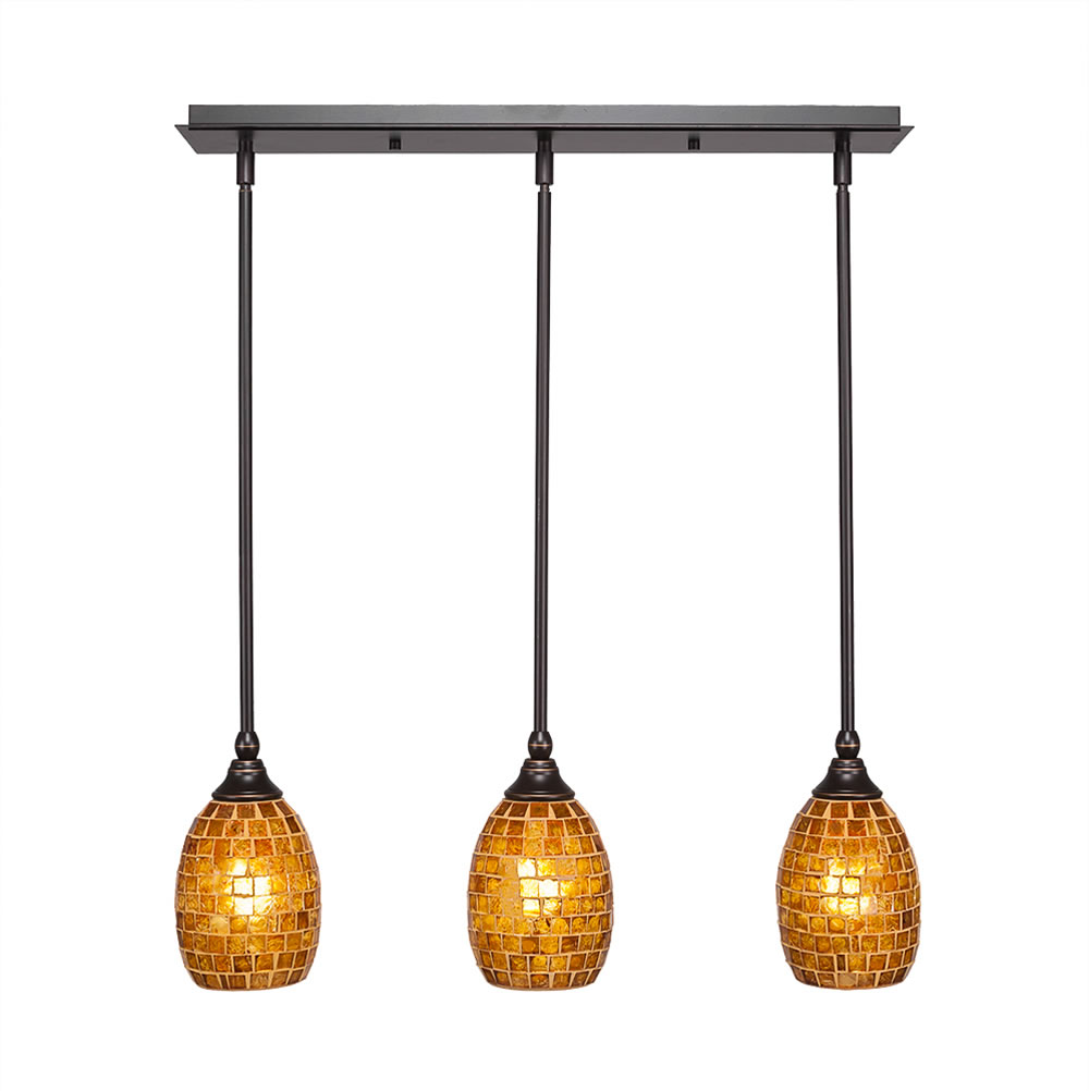 3 Light Multi Light Mini Pendant With Hang Straight Swivels Shown In Dark Granite Finish With 5" Copper Mosaic Glass