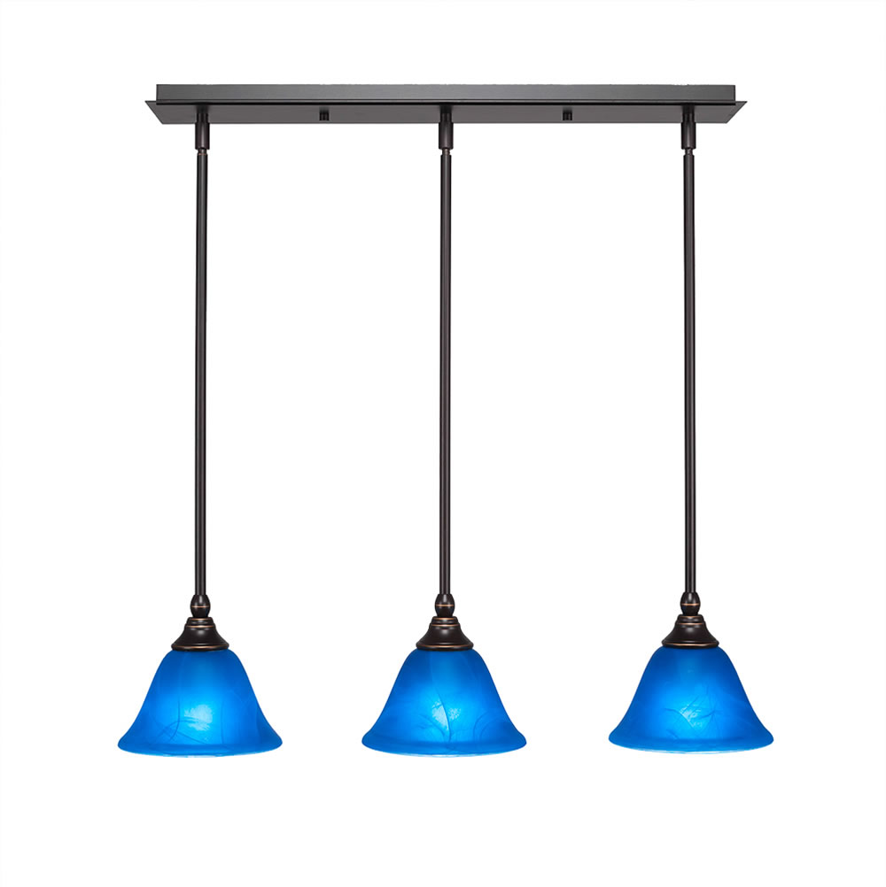 3 Light Multi Light Mini Pendant With Hang Straight Swivels Shown In Dark Granite Finish With 7" Blue Italian Glass