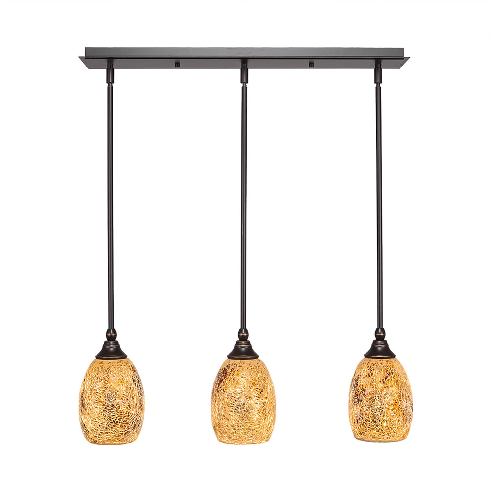3 Light Multi Light Mini Pendant With Hang Straight Swivels Shown In Dark Granite Finish With 5" Gold Fusion Glass
