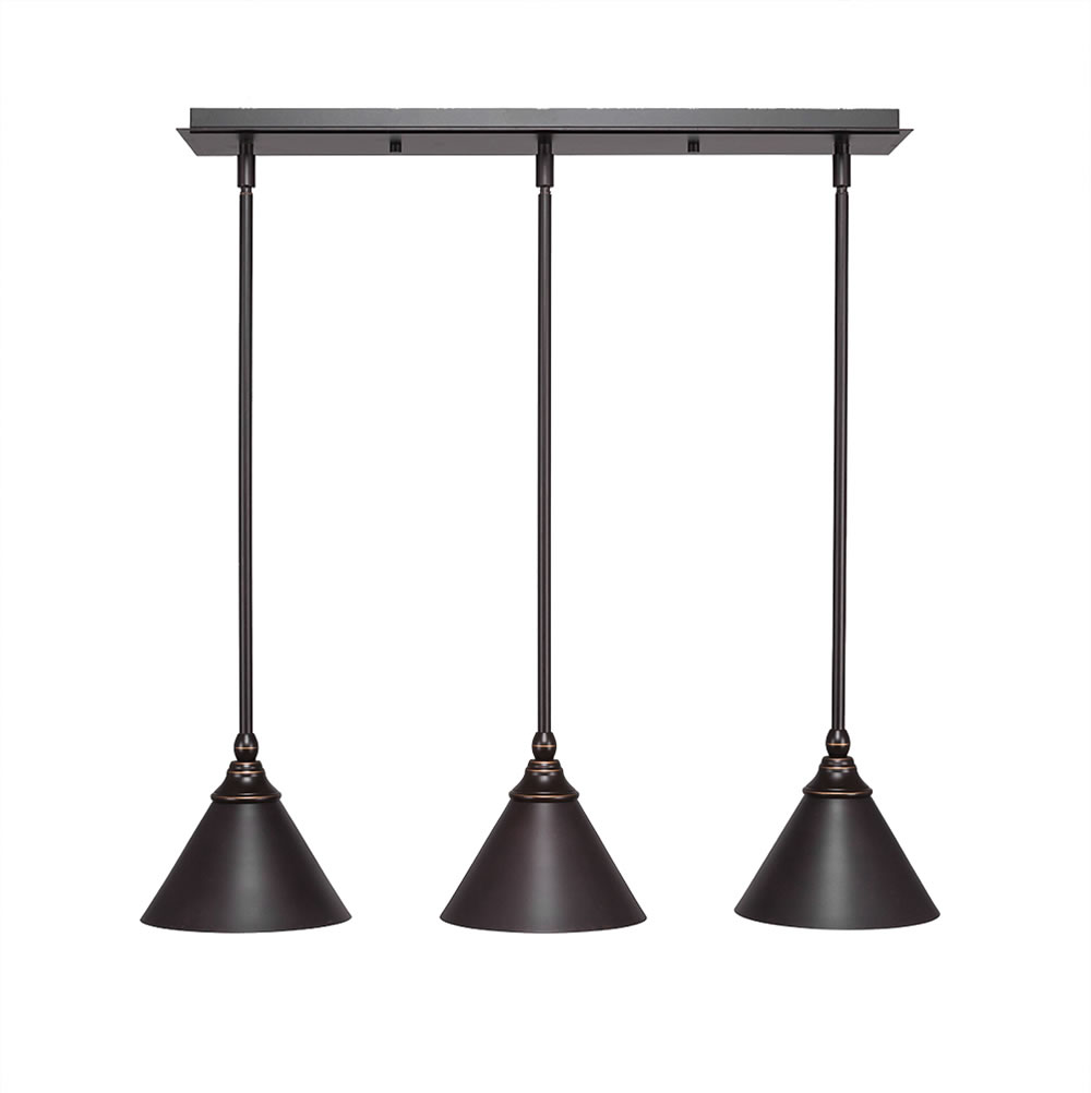 3 Light Multi Light Mini Pendant With Hang Straight Swivels Shown In Dark Granite Finish With 7" Dark Granite Cone Metal Shade