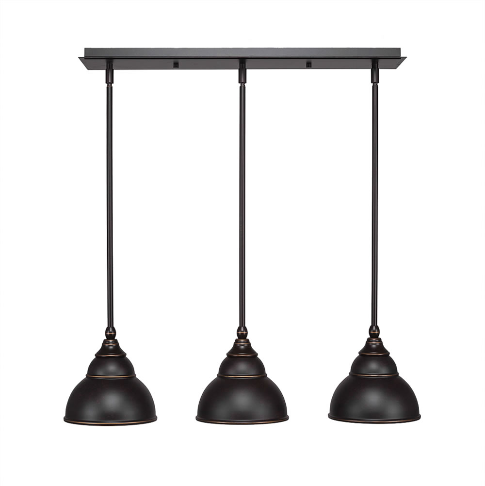 3 Light Multi Light Mini Pendant With Hang Straight Swivels Shown In Dark Granite Finish With 7" Dark Granite Double Bubble Metal Shade