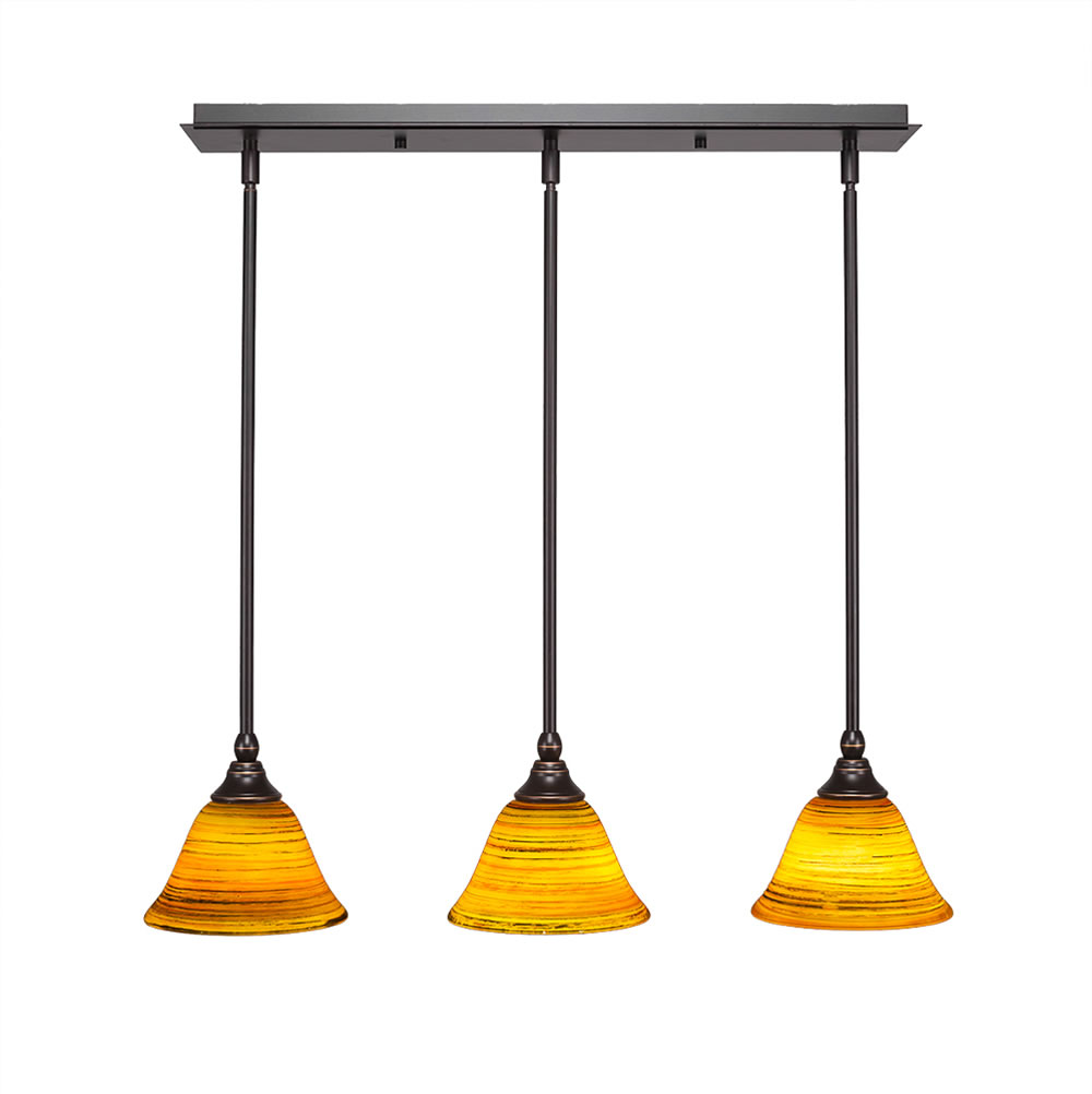 3 Light Multi Light Mini Pendant With Hang Straight Swivels Shown In Dark Granite Finish With 7" Firré Saturn Glass