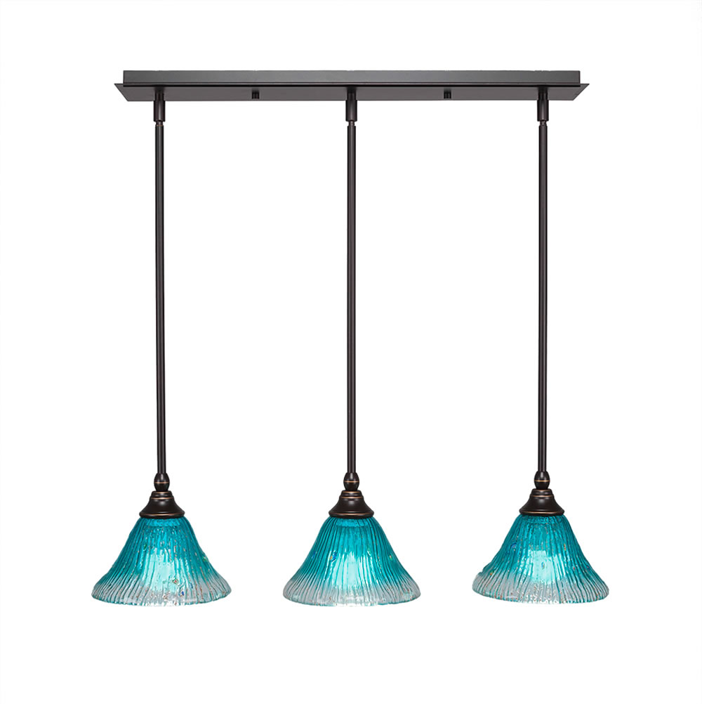 3 Light Multi Light Mini Pendant With Hang Straight Swivels Shown In Dark Granite Finish With 7" Teal Crystal Glass