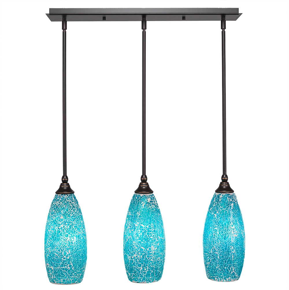 3 Light Multi Light Mini Pendant With Hang Straight Swivels Shown In Dark Granite Finish With 5.5" Turquoise Fusion Glass