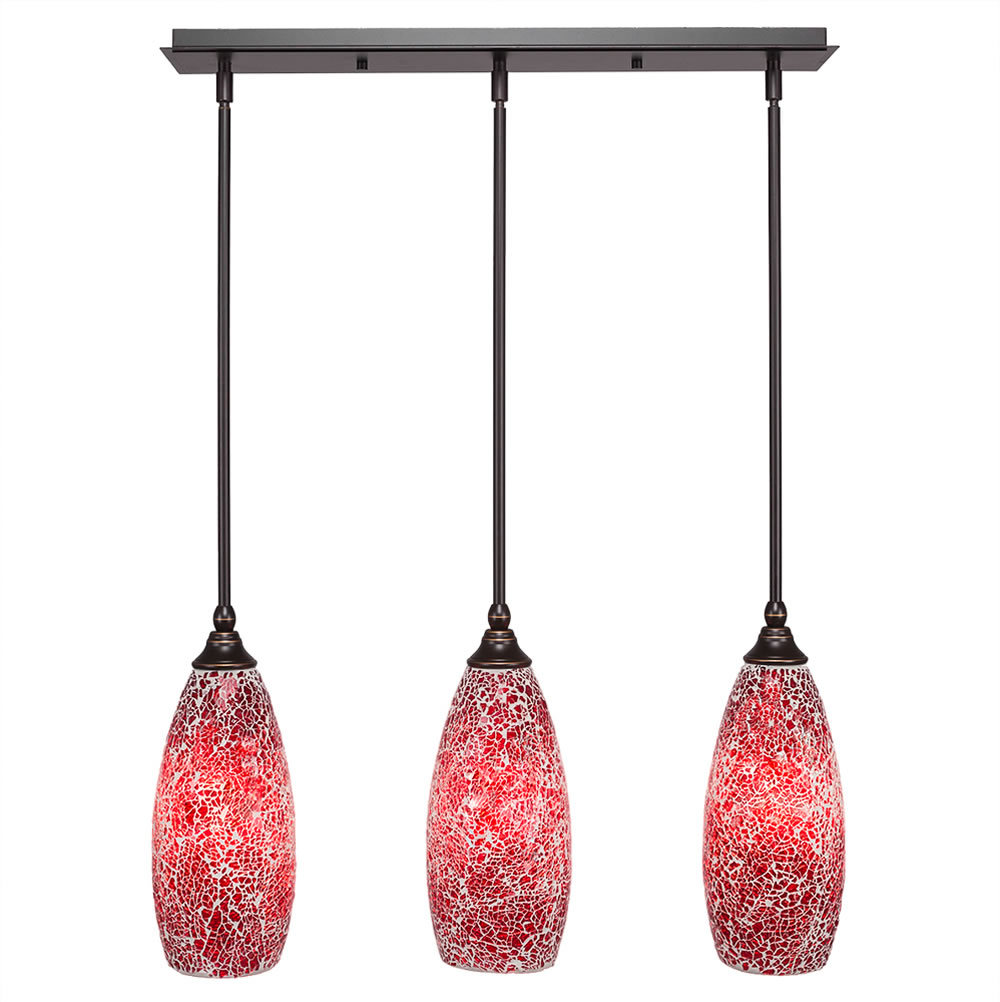 3 Light Multi Light Mini Pendant With Hang Straight Swivels Shown In Dark Granite Finish With 5.5" Red Fusion Glass
