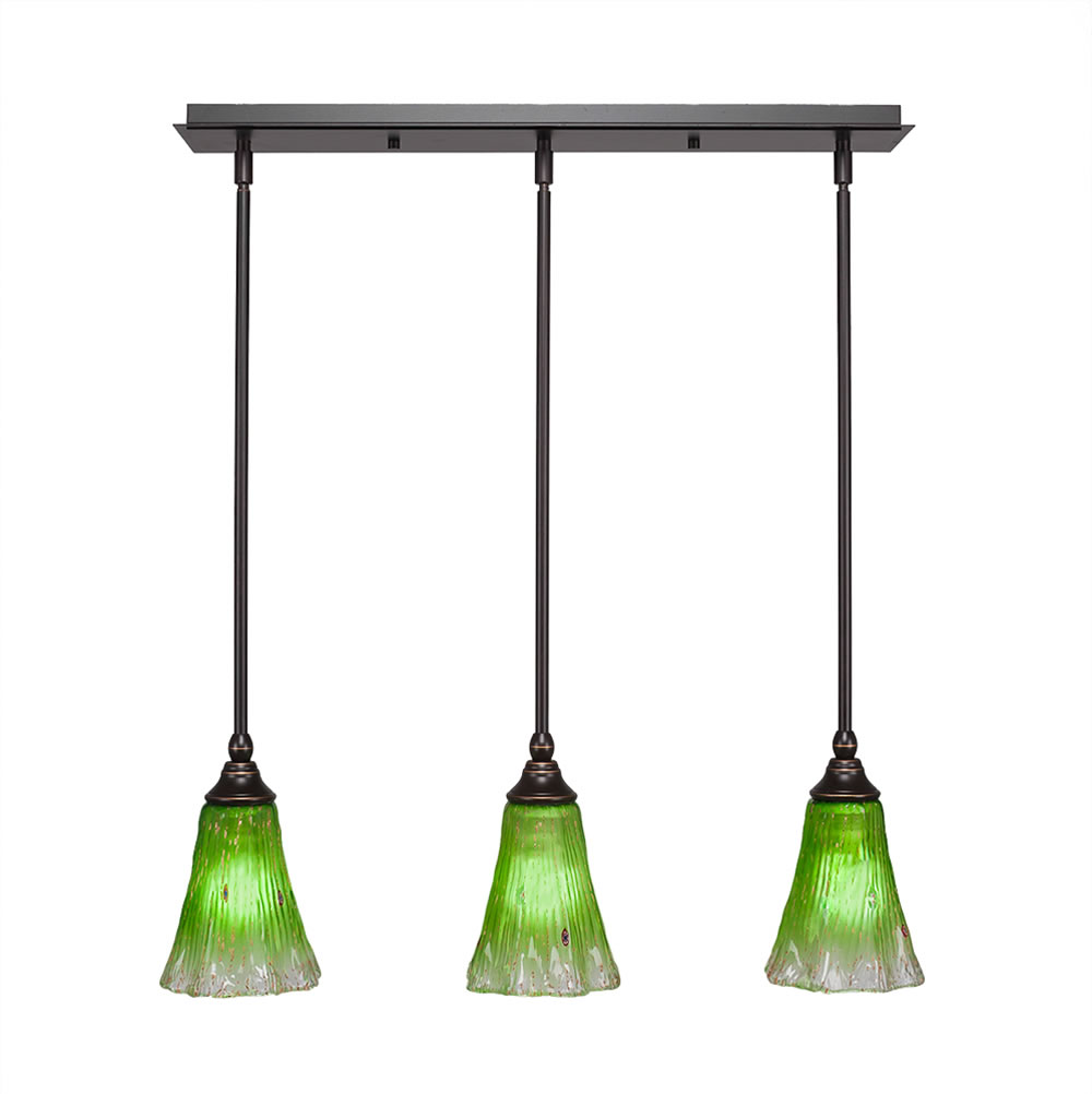 3 Light Multi Light Mini Pendant With Hang Straight Swivels Shown In Dark Granite Finish With 5.5" Fluted Kiwi Green Crystal Glass