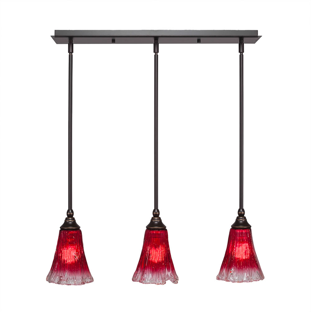 3 Light Multi Light Mini Pendant With Hang Straight Swivels Shown In Dark Granite Finish With 5.5" Fluted Raspberry Crystal Glass