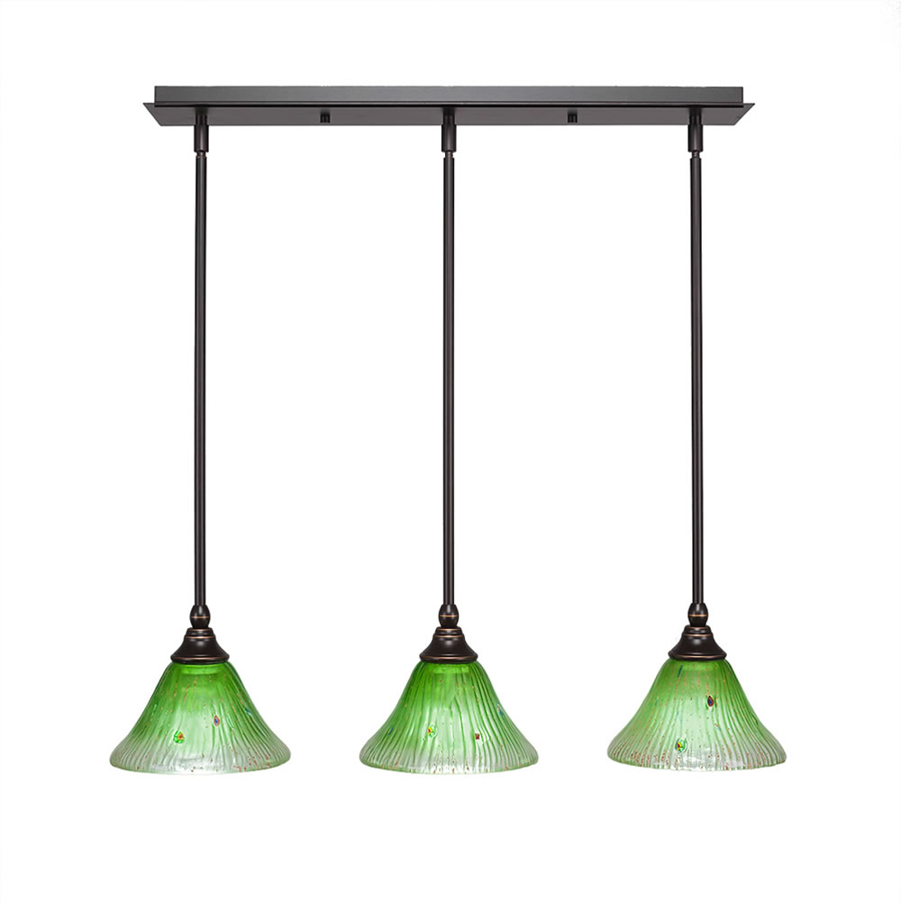 3 Light Multi Light Mini Pendant With Hang Straight Swivels Shown In Dark Granite Finish With 7" Kiwi Green Crystal Glass
