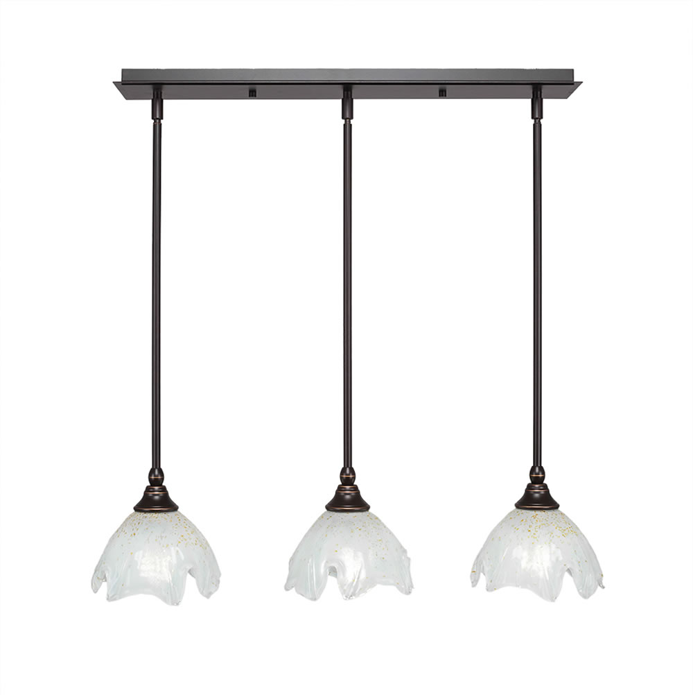 3 Light Multi Light Mini Pendant With Hang Straight Swivels Shown In Dark Granite Finish With 7" Gold Ice Glass