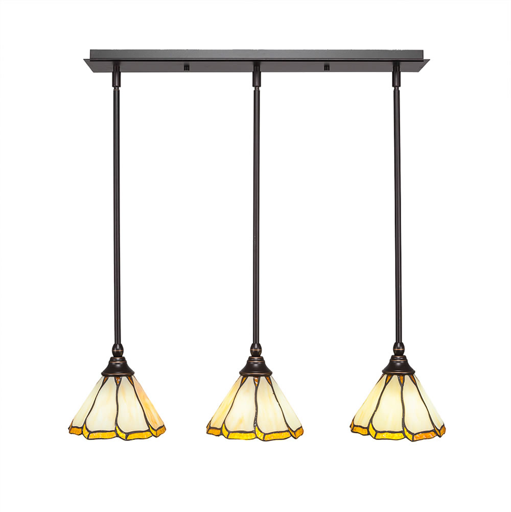 3 Light Multi Light Mini Pendant With Hang Straight Swivels Shown In Dark Granite Finish With 7" Honey & Brown Flair Tiffany Glass