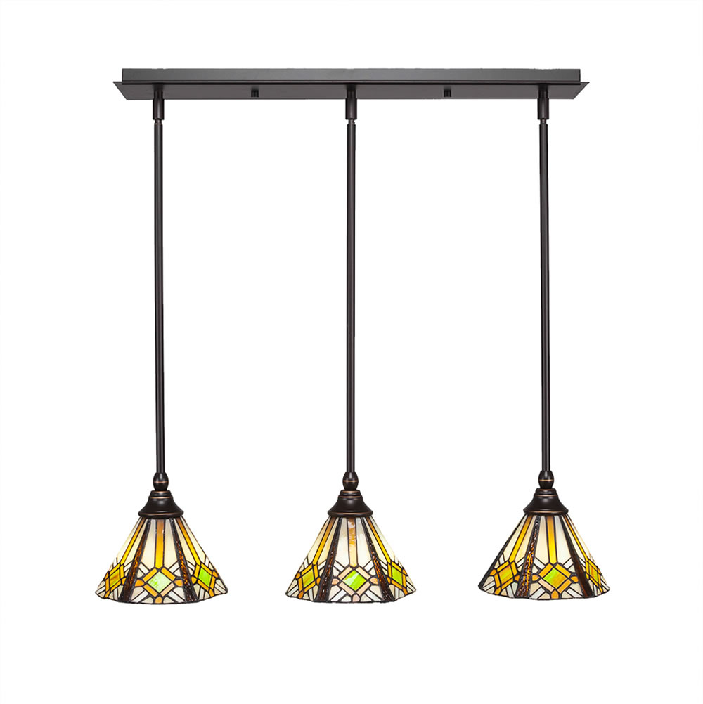 3 Light Multi Light Mini Pendant With Hang Straight Swivels Shown In Dark Granite Finish With 7" Hampton Tiffany Glass