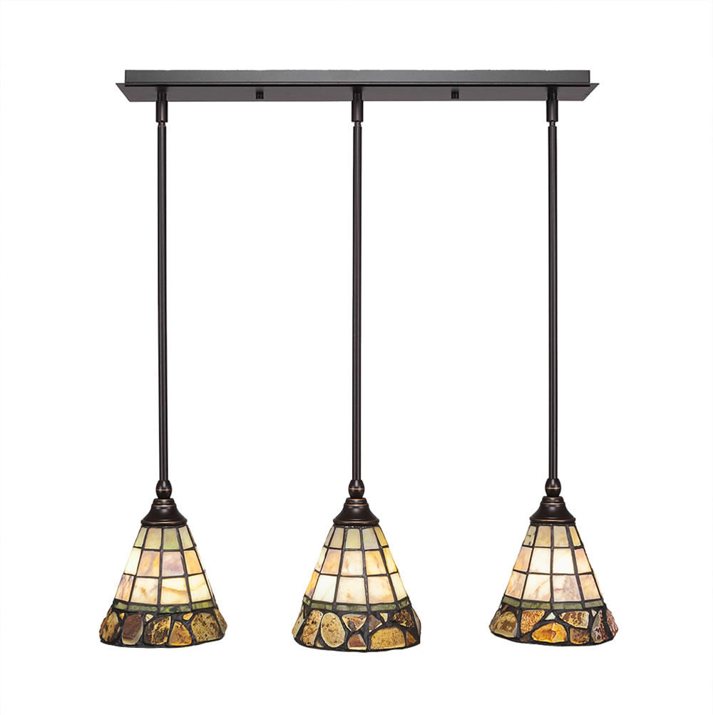 3 Light Multi Light Mini Pendant With Hang Straight Swivels Shown In Dark Granite Finish With 7" Cobblestone Tiffany Glass